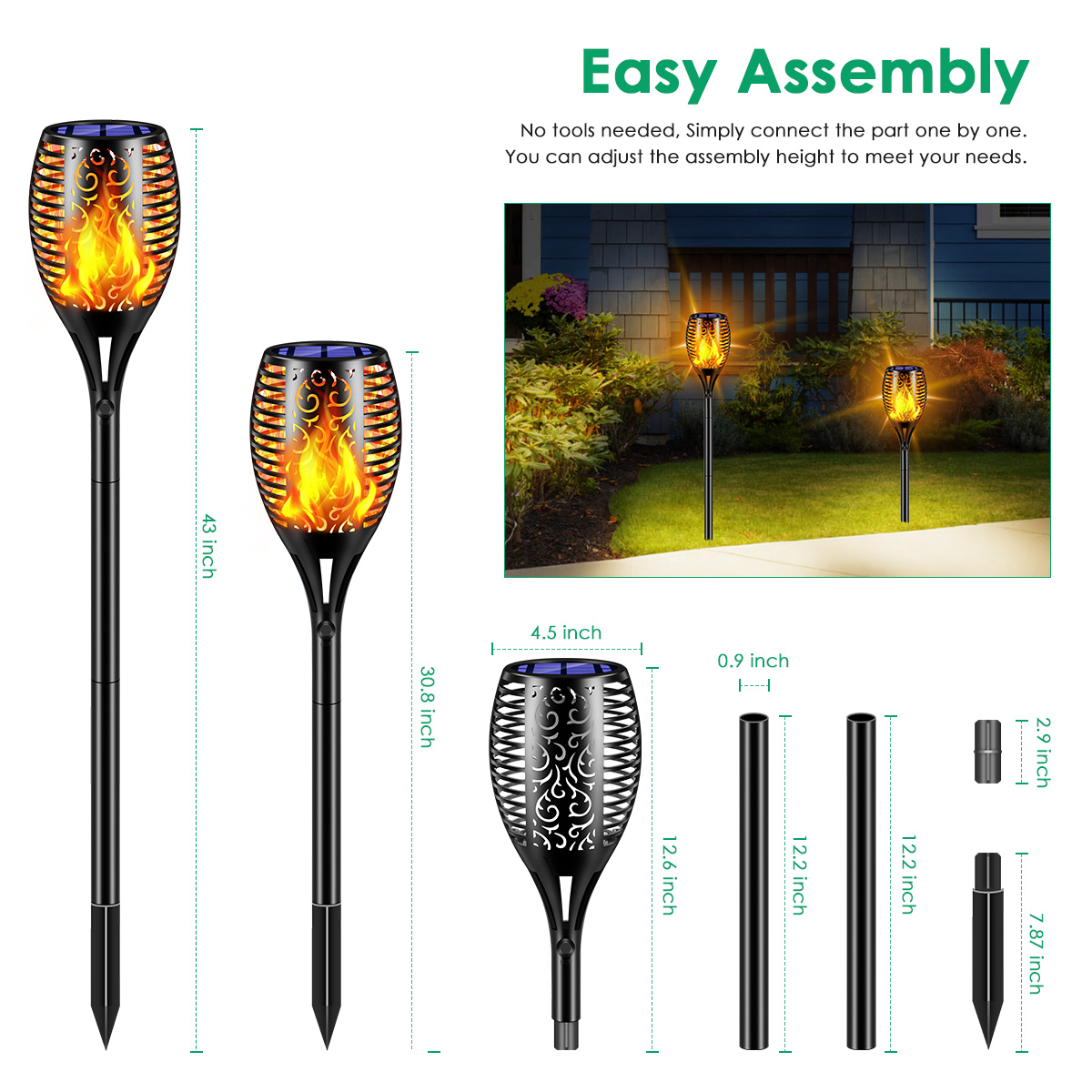 TomCare Solar Lights 99 LED Flickering Flame Solar Torches Lights 43" Waterproof Outdoor Lighting Solar Powered Pathway Lights Landscape Decoration Lighting Auto On/Off for Garden Patio Yard, 4 P