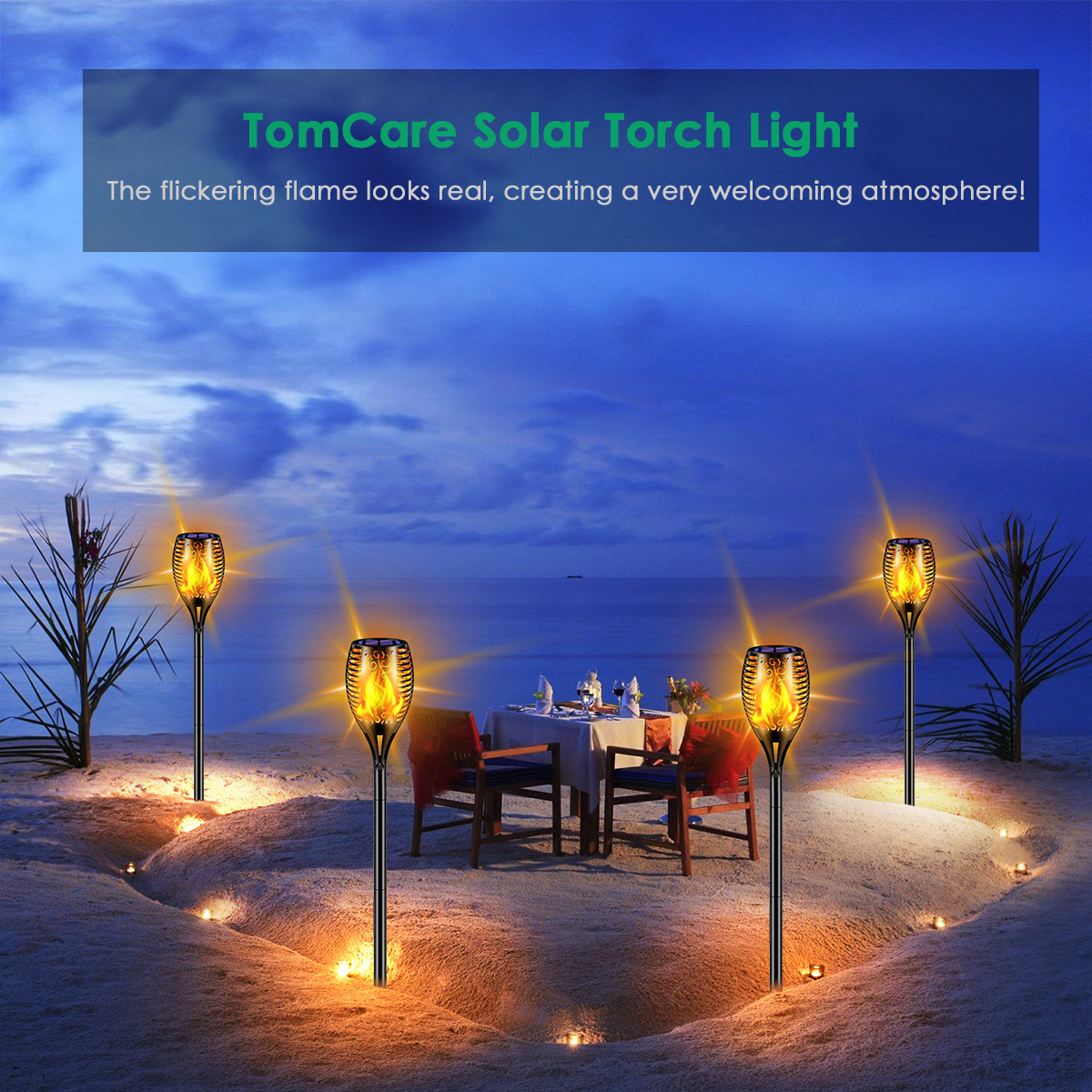 TomCare Solar Lights 99 LED Flickering Flame Solar Torches Lights 43" Waterproof Outdoor Lighting Solar Powered Pathway Lights Landscape Decoration Lighting Auto On/Off for Garden Patio Yard, 4 P