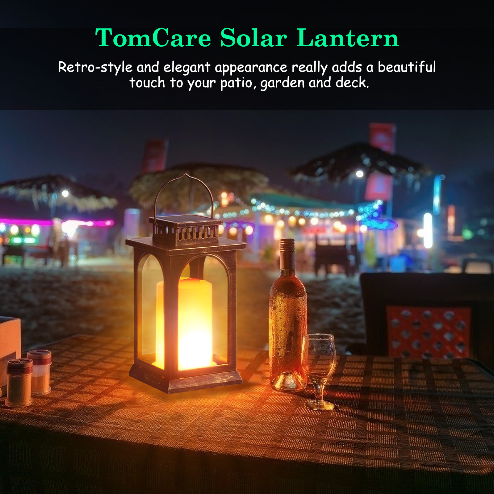TomCare Solar Lights Outdoor Upgraded Metal Flickering Flame Solar Lantern Outdoor Hanging USB Charged & Larger Size Decorative Lanterns Waterproof LED Decorations Lighting for Patio Garden Yard（1