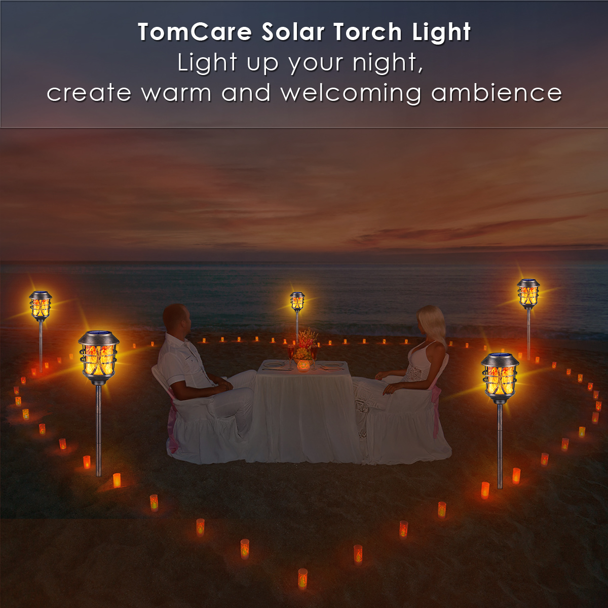 TomCare Solar Lights Metal Solar Torch Lights Flickering Flame Outdoor Lighting Decorative Landscape Pathway Garden Lights Waterproof Solar Powered Dusk to Dawn Auto On/Off for Patio Yard Pool 4 Pack