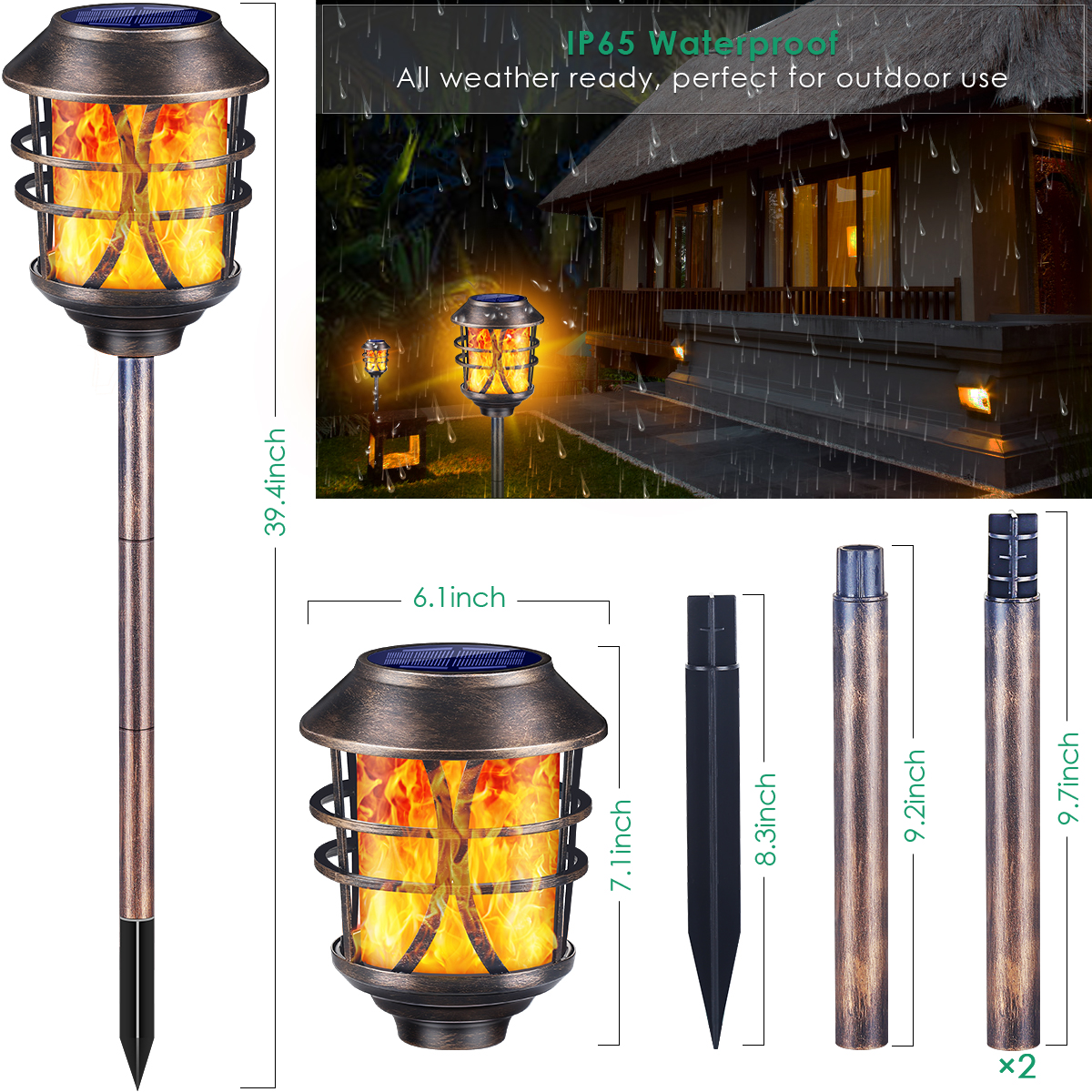TomCare Solar Lights Metal Solar Torch Lights Flickering Flame Outdoor Lighting Decorative Landscape Pathway Garden Lights Waterproof Solar Powered Dusk to Dawn Auto On/Off for Patio Yard Pool 4 Pack