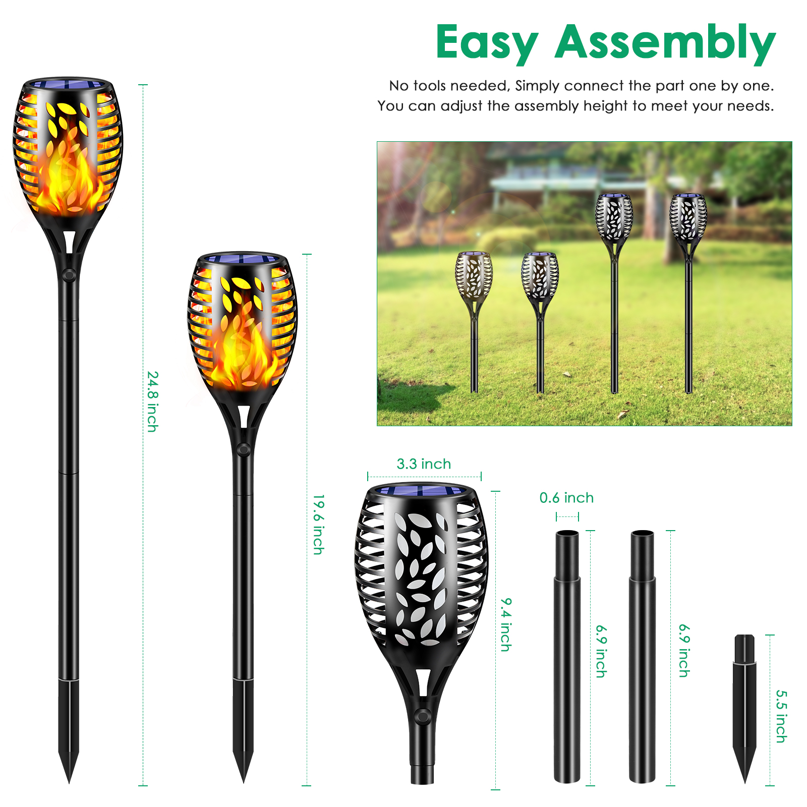 TomCare Solar Lights Outdoor 8 Pack Flickering Flames Solar Torches Lights Outdoor Solar Landscape Landscape Decoration Lighting Dusk to Dawn Auto On/Off Pathway Lights for Garden Patio Driveway