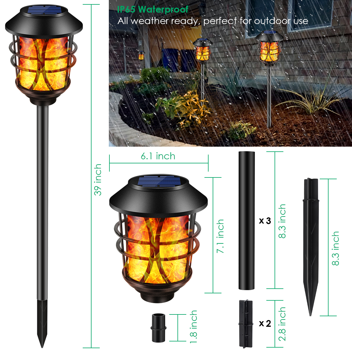 TomCare Solar Lights Metal Flickering Flame Solar Torches Lights Waterproof Outdoor Heavy Duty Lighting Solar Pathway Lights Landscape Lighting Dusk to Dawn Auto On/Off for Garden Patio Yard, 4 Pack