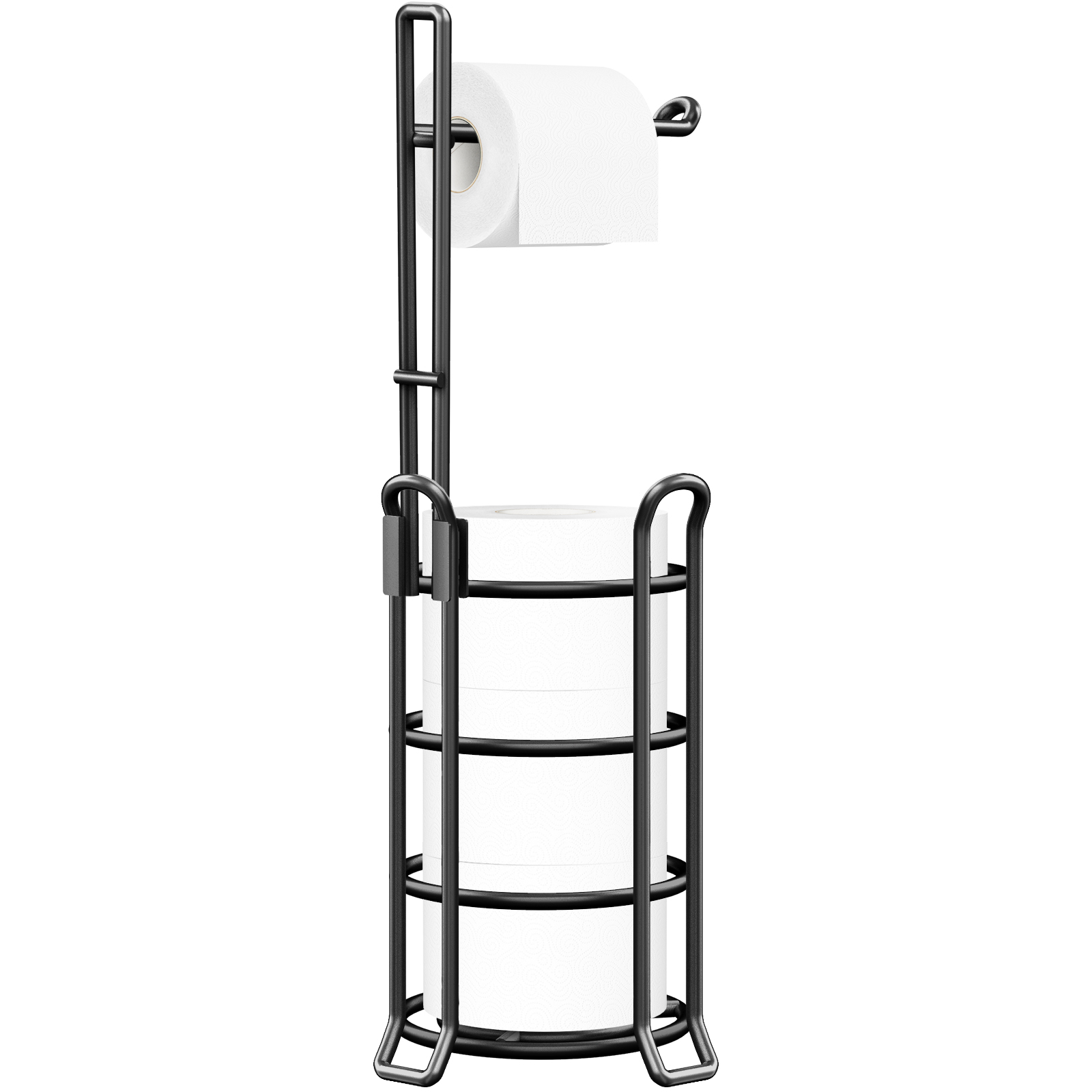TomCare Toilet Paper Holder Toilet Paper Stand and Dispenser for 3 Spare Rolls Metal Wire Free-Standing Toilet Tissue Paper Roll Storage Shelf Bathroom Accessories Storage Organizer Black