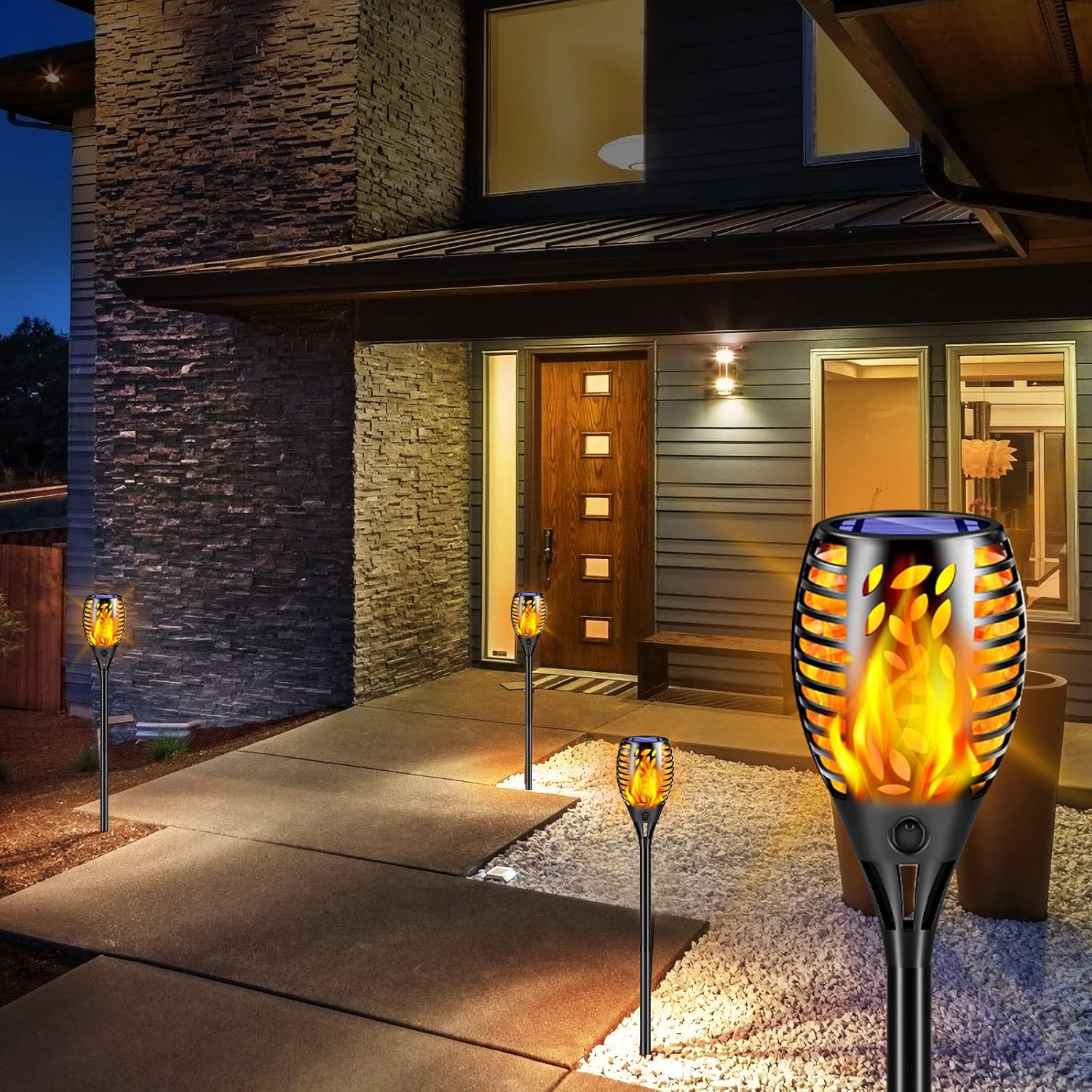 TomCare 8 Pack Outdoor Flickering Flames Torch Decorative Garden Lights Solar Powered Waterproof Christmas Decorations Lighting for Garden Patio Yard Landscape