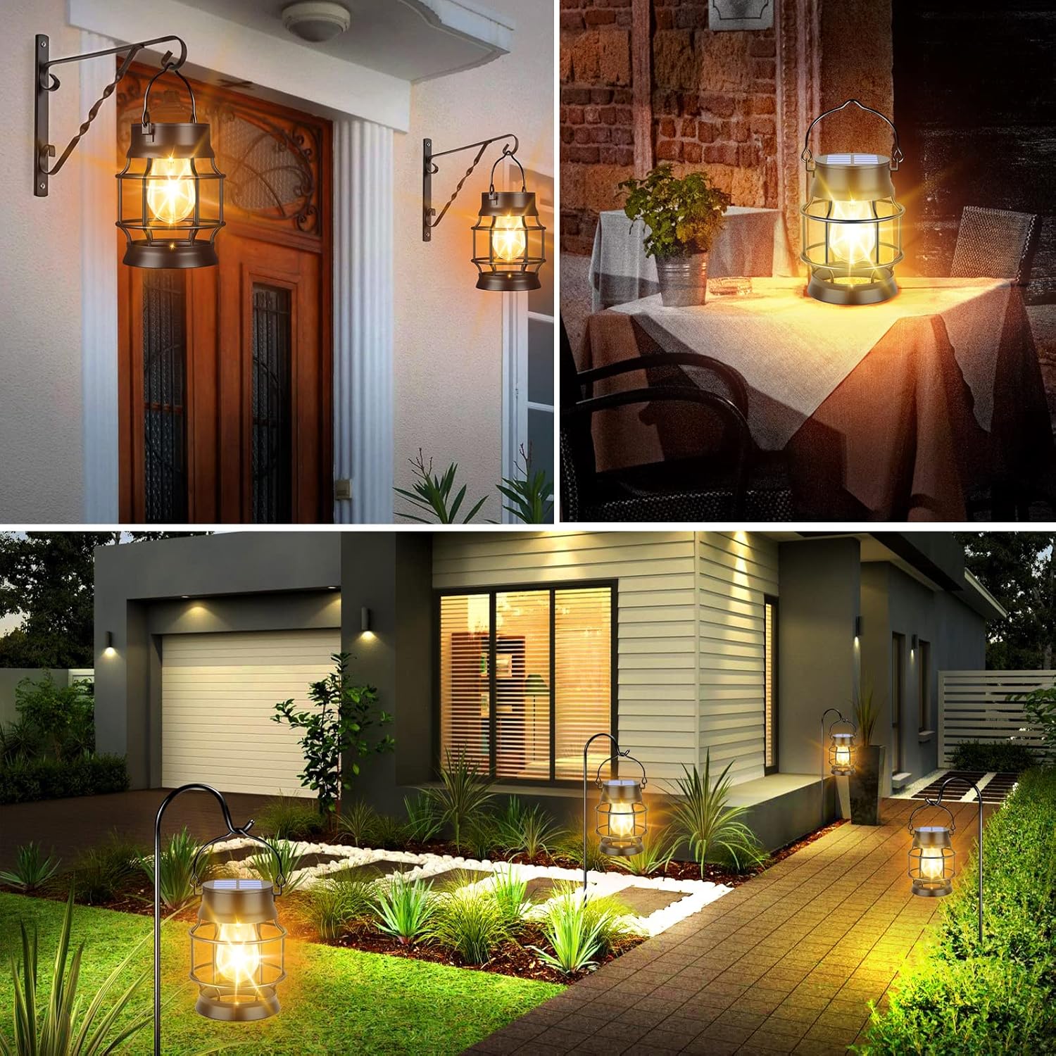 TomCare Solar Lanterns Lights Outdoor Waterproof Metal Hanging Solar Lights Lantern for Outdside Decorative Patio Porch Garden Lawn, 4 Pack (Warm White)