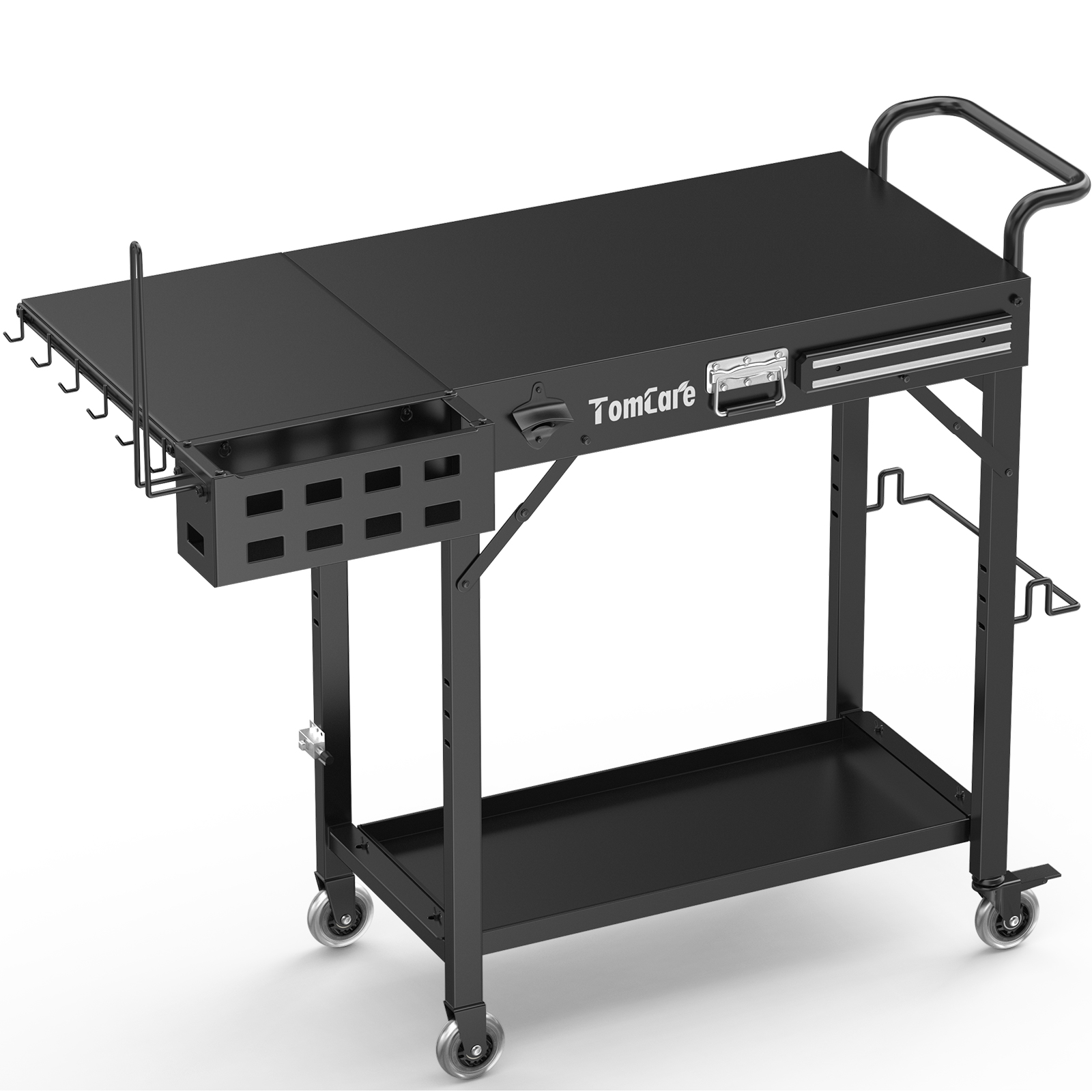 TomCare Grill Table with 2-Tier Storage Shelves Lockable Wheels Grill Cart with Silicone Grill Mat Heavy Duty Outdoor Tabletop Griddle Stand Holds 500Lbs Fits 22” Blackstone Ninja Cuisinart BBQ Grill