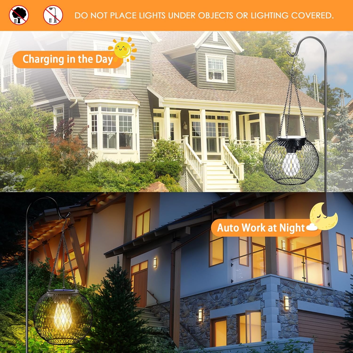 TomCare Solar Lanterns Lights Outdoor Waterproof Metal Hanging Solar Powered Lights for Outside Decorative Lanterns for Garden Yard Patio Pathway, 4 Pack