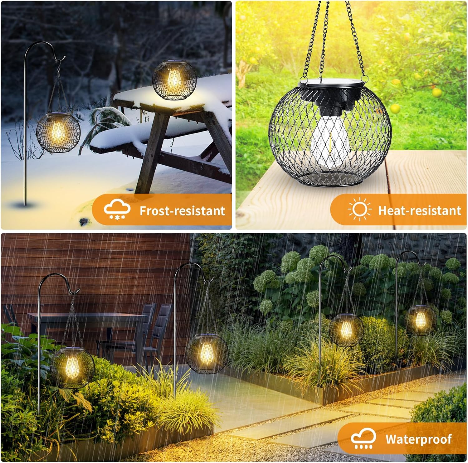 TomCare Solar Lanterns Lights Outdoor Waterproof Metal Hanging Solar Powered Lights for Outside Decorative Lanterns for Garden Yard Patio Pathway, 4 Pack