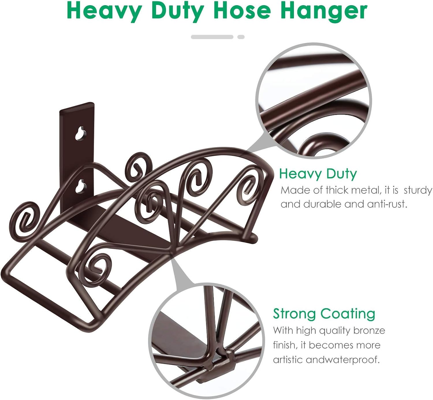 TomCare Garden Hose Holder Heavy Duty Water Hose Holder Holds 150 FT Hoses Solid Metal Hoses Hanger Wall Mount Decorative Durable Garden Hoses Storage Hose Reel Hose Organizer for Outside Yard, Black