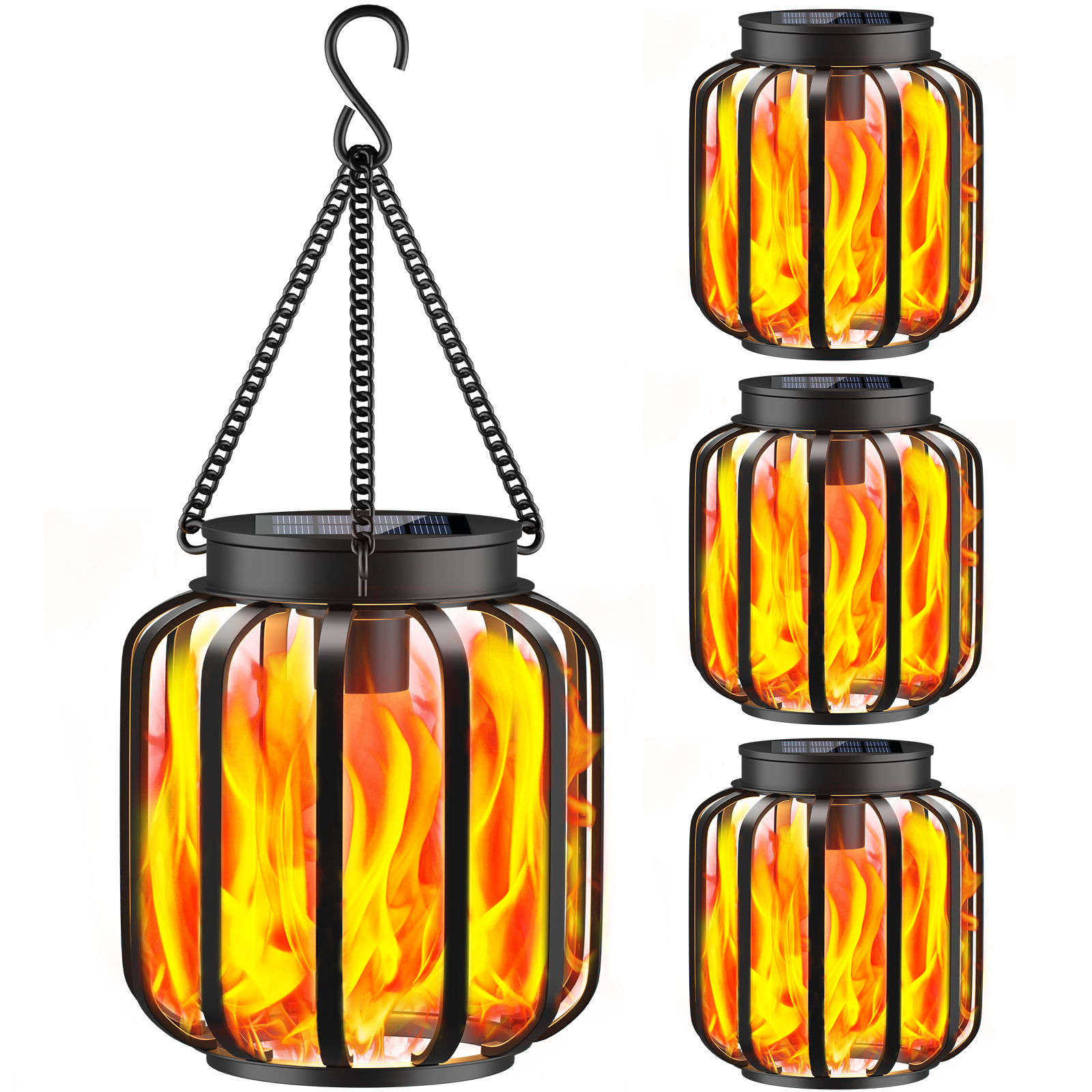 TomCare Solar Lights Outdoor Flickering Flame Solar Lanterns Outdoor Waterproof, Metal Hanging Solar Lantern Lights for Patio Yard Porch Garden Decor, 4 Pack